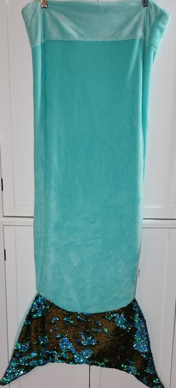 Plush Gold Flip Sequin Mermaid Teal Tail Throw Blanket Sleep Sack 18in X 52in
